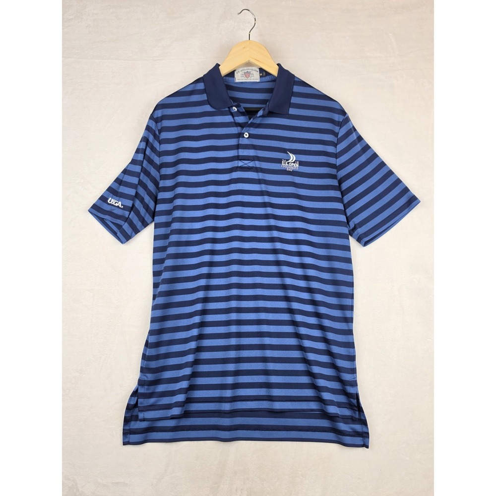 2015 US Open Chambers Bay Golf Polo Mens Medium USGA Striped Navy Blue Shirt